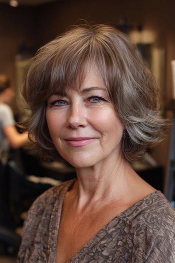 Curled Layered Bob with Bangs Hairstyle