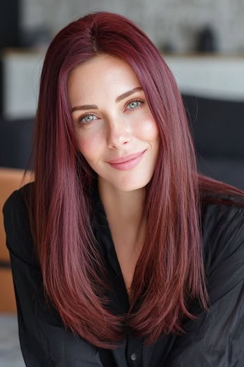 Muted Cherry Red Hair with Plum Undertones