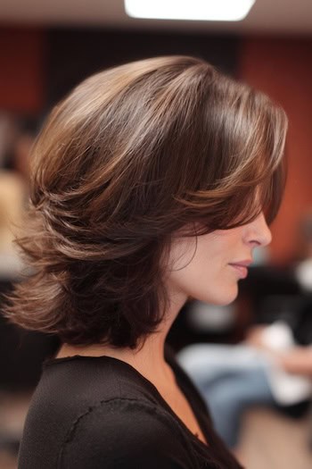 Stacked Layers with Long Side Bangs Hairstyle