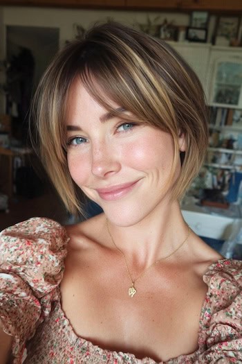 Dimensional Highlighted Bixie with Fringe Haircut