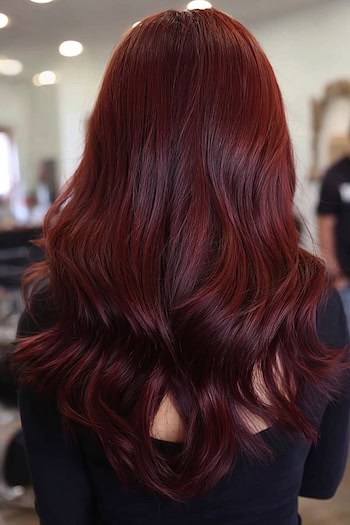 Dark Cherry Red Waves with Subtle Balayage