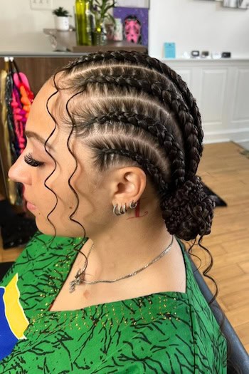 Feed-In Braid into Buns Hairstyle