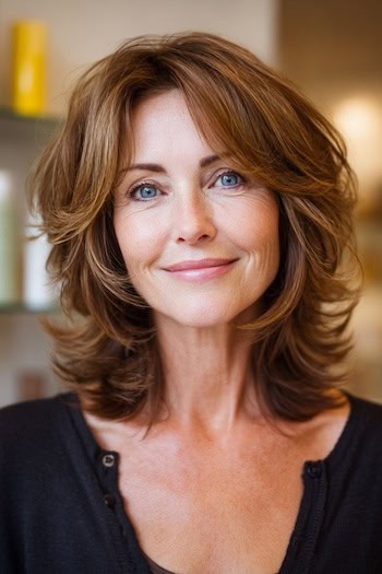 Tapered Shoulder-Length Layers with Flipped Ends Hairstyle