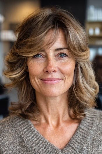 Shoulder-Length Layers with Feathered Bangs Hairstyle