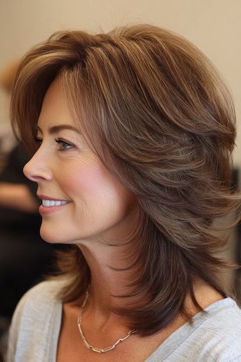 Rounded Shoulder-Length Layers Hairstyle
