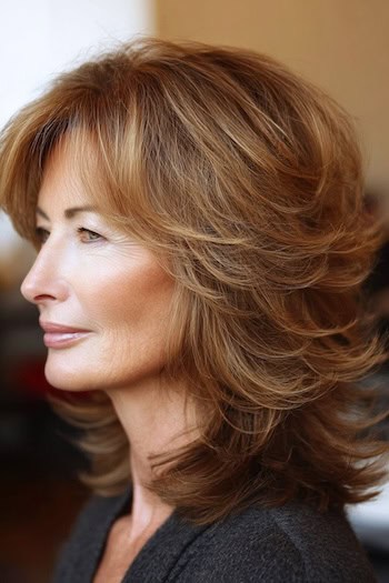 Medium Layers with Feathered Crown Hairstyle