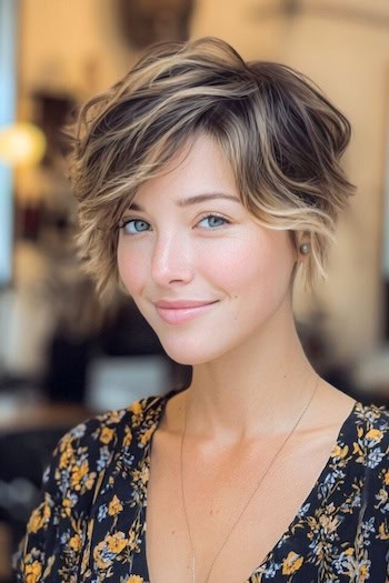Messy Textured Pixie Bob with Face-Framing Layers Haircut