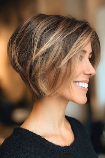 Stacked Bixie with Blonde Balayage Haircut