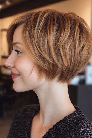 Voluminous Bixie with Piecey Highlights Haircut