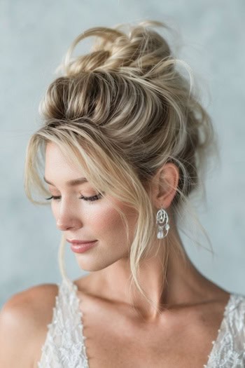 Textured High Bun with Loose Tendrils Hairstyle