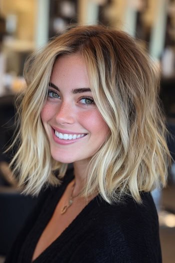Rooted Blonde Balayage Lob