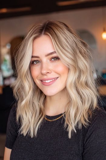 Blonde Lob with Soft Waves