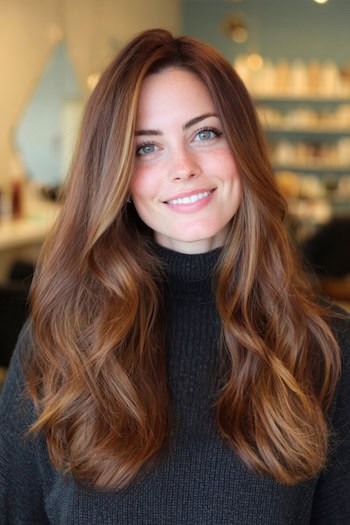 Caramel Balayage on Chestnut Hair Color