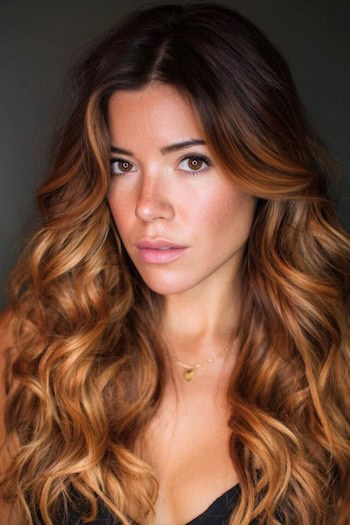 Caramel Balayage on Dark Roots Hair Color