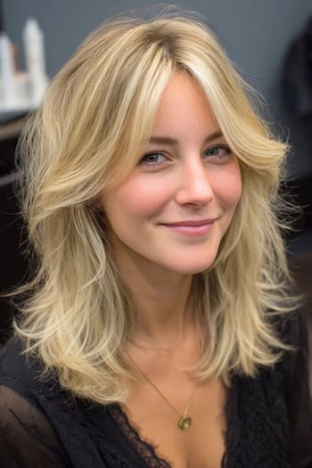 Medium-Length Shaggy Blonde Layers