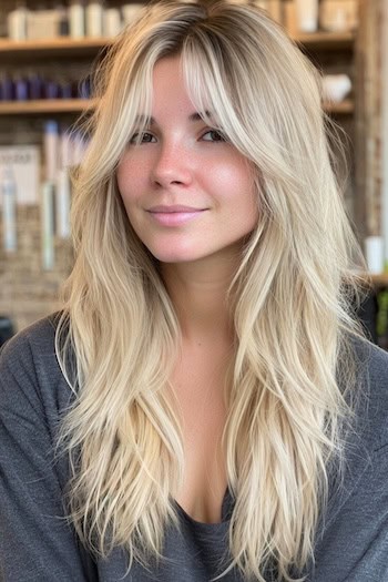 Long Blonde Shaggy Layers