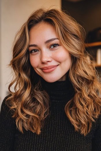 Caramel Latte Tousled Waves Hair Color