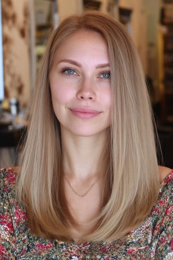 Mid-Length Straight Blonde Hair Haircut