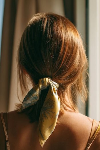 Low Ponytail With Silk Scarf Hairstyle