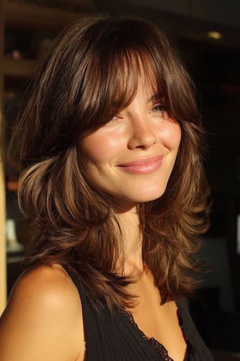 Medium Feathered Layers With Bangs Hairstyle