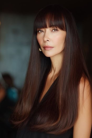 Long Hair With Blunt Bangs Hairstyle