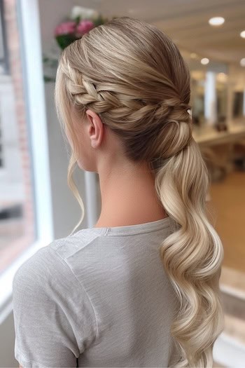 Low Ponytail with Side Dutch Braid Hairstyle