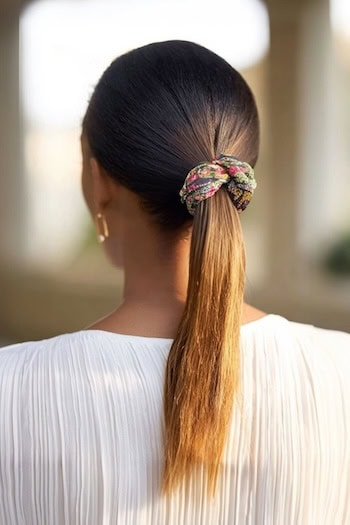 Ombré Low Ponytail with Fabric Hair Tie Hairstyle