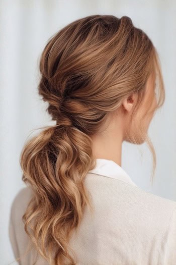 Wavy Twisted Low Ponytail Hairstyle
