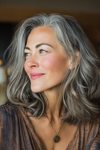 Medium-Length Salt And Pepper Lob Hairstyle