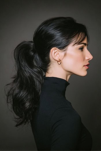 Low Ponytail with Bangs Hairstyle