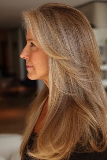 Long Feathered Curtain Bangs Hairstyle