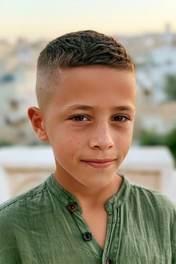 Short Textured Crop with High Bald Fade Boys Haircut