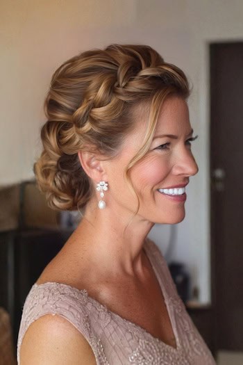 Loose Side French Braid Updo Hairstyle