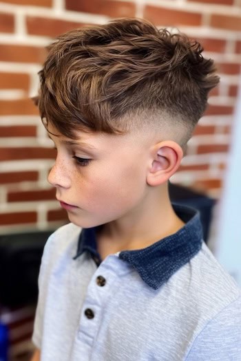 Long Fringe French Crop with Mid Skin Fade Boys Haircut