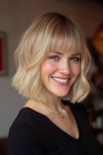 Wavy Blunt Bob with Bangs Hairstyle
