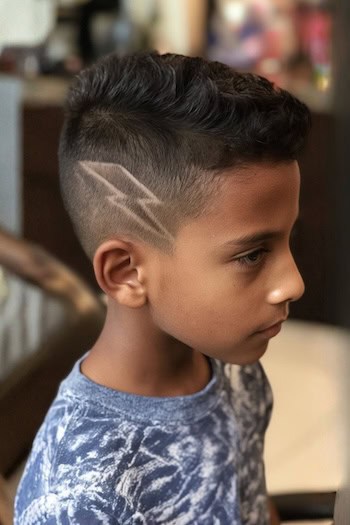 Ivy League with Fade and Lightning Bolt Design Boys Haircut