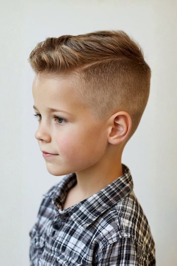 Textured Pompadour with Mid Skin Fade Boys Haircut