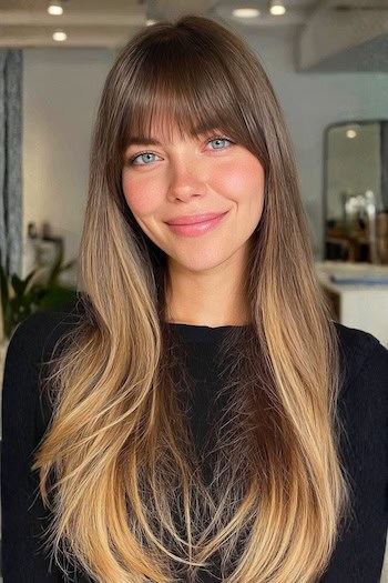 Long Ombre Hair with Bangs Hairstyle