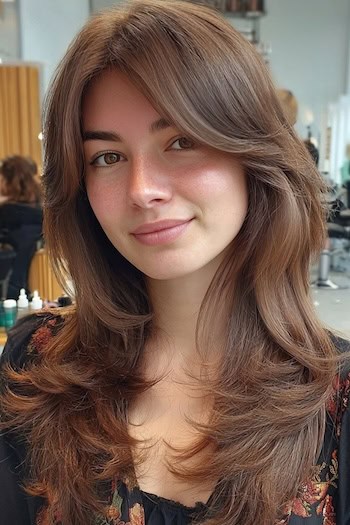 Butterfly Cut with Curtain Bangs Hairstyle
