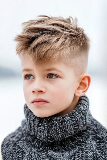 Long Textured Side Sweep with Clipper Undercut Fade Boys Haircut