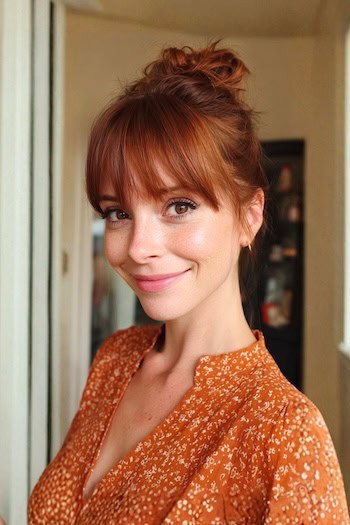 Top Knot with Bangs Hairstyle