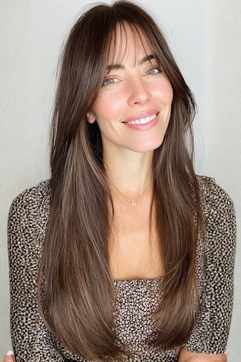 Long Straight Hair with Wispy Bangs Hairstyle