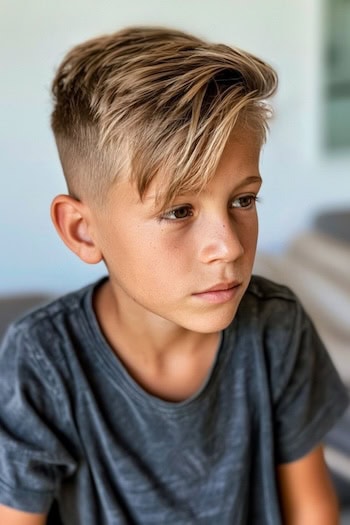 Side Swept Bangs with Fade Boys Haircut