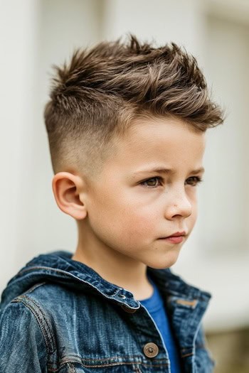 Textured Faux Hawk with Mid-Low Skin Fade Boys Haircut