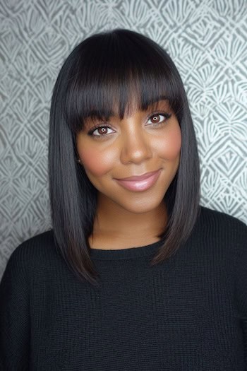 Sleek Lob with Bangs Hairstyle