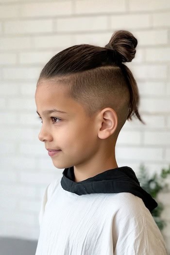 Top Knot with High Fade Boys Haircut