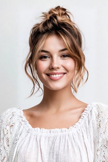 Tousled Updo with Long Bangs Hairstyle