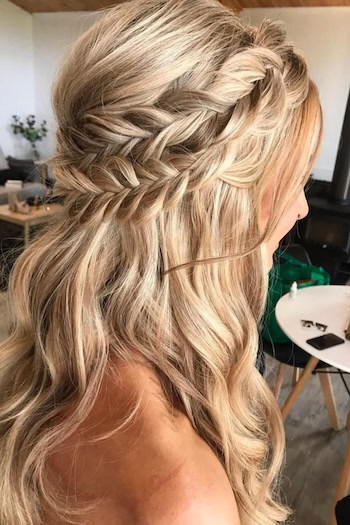 Double Fishtail Braid Half-Up Waves Hairstyle