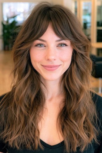 Long Blunt Waves with Bangs Hairstyle