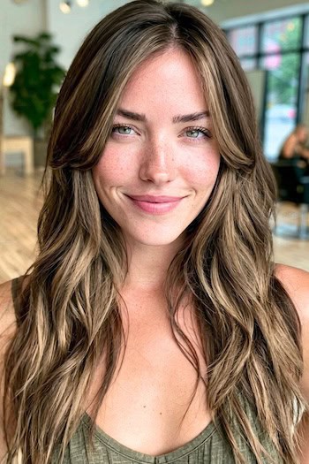 Long Soft Waves with Blended Bangs Hairstyle